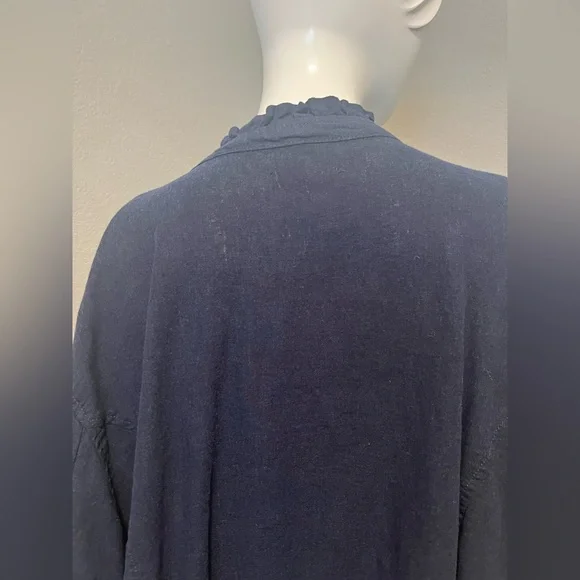 Maurices Plus Women’s Navy Blue Open Front Ruffle Long Roll Tab S Blazer Size 3 - Picture 5 of 13